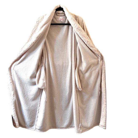 Oscar De La Renta Pink Label Ivory Cream Plush Robe Womens sz S Pockets Embossed - Picture 10 of 12